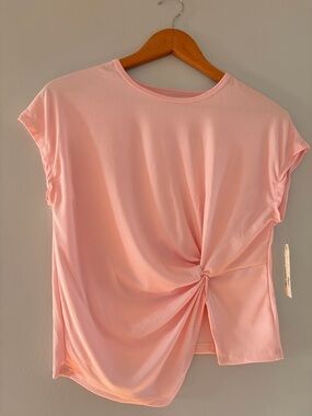 One Step Ahead Light Pink Twist-Front Short Sleeve Top
